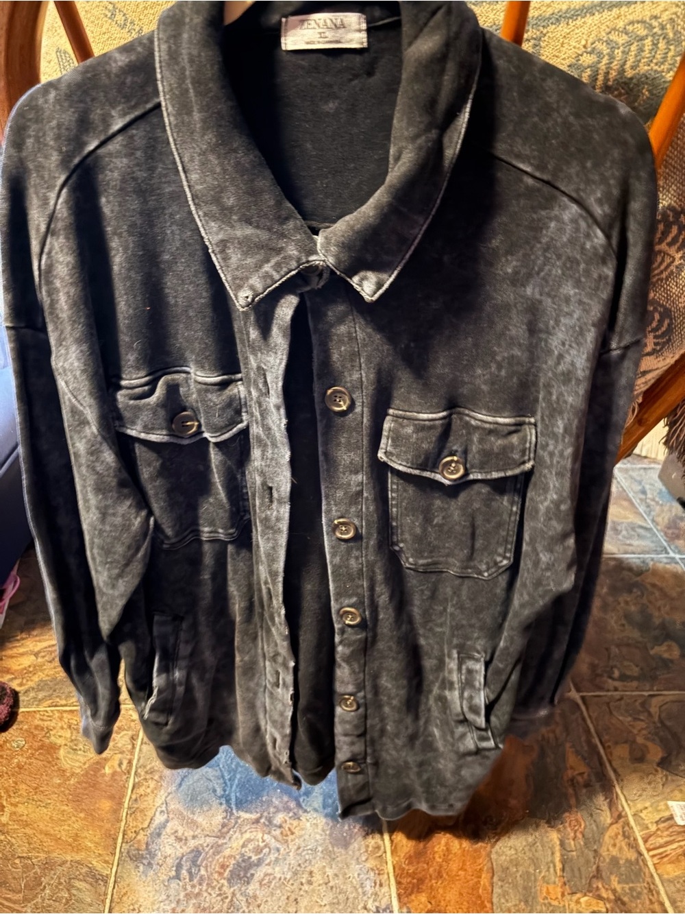 Zenana Outfitters Vintage Wash Teddy Jacket in  Mineral Washed Navy XL
